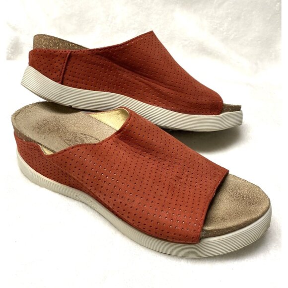 Fly London WHIN rust orange slip on open toe‎ mule sandals sz 40 wedge platform - Picture 4 of 9